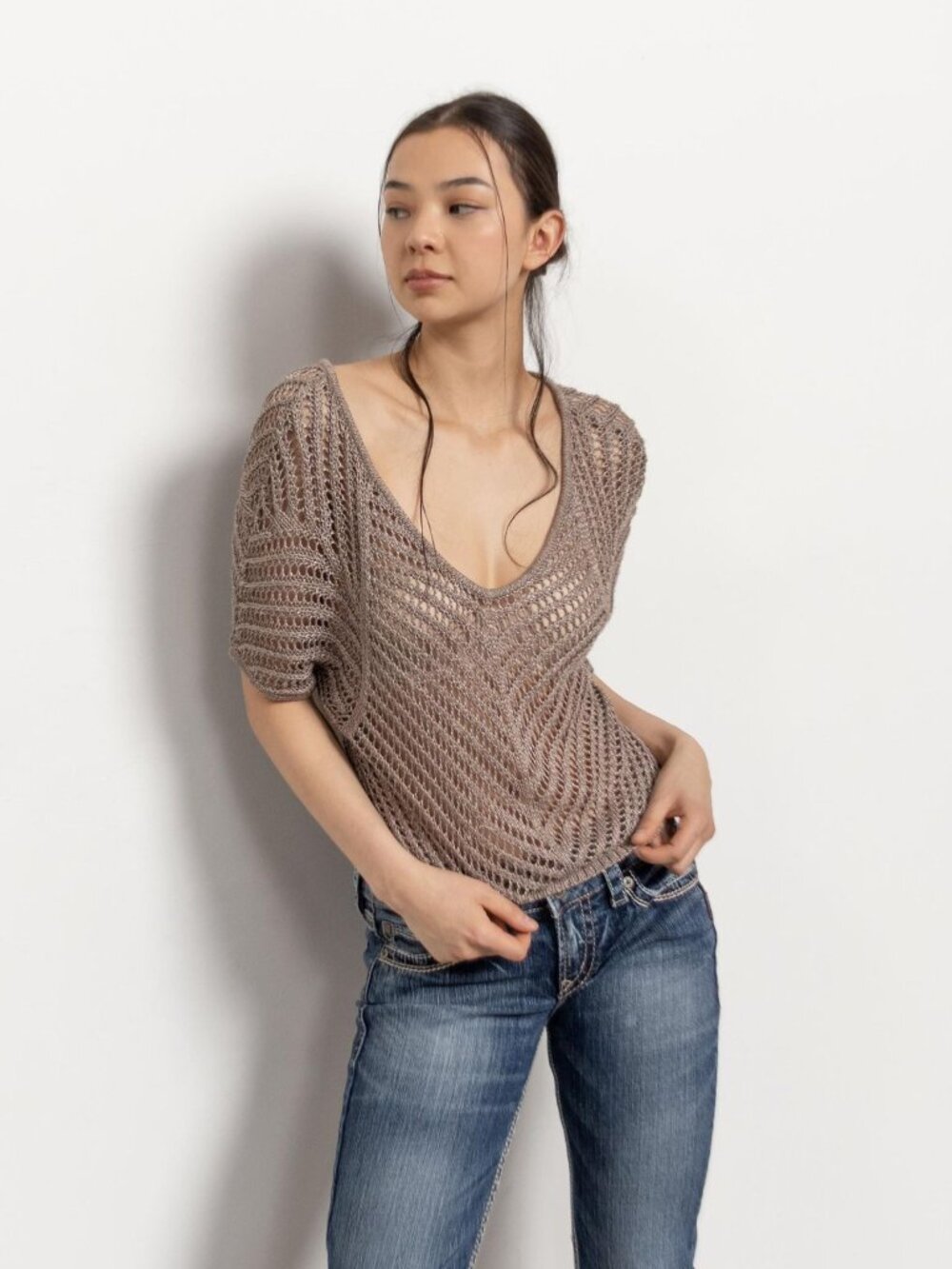 CROCHET SHEER Y2K 2000s Loose Open Knit Vintage Top / Small